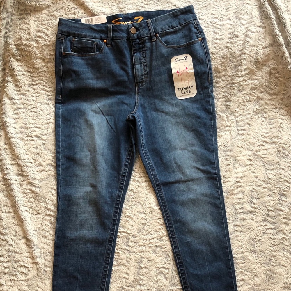 Seven7 Stretch Blue Denim High Rise Tummy Control Skinny Jeans 16 NWT